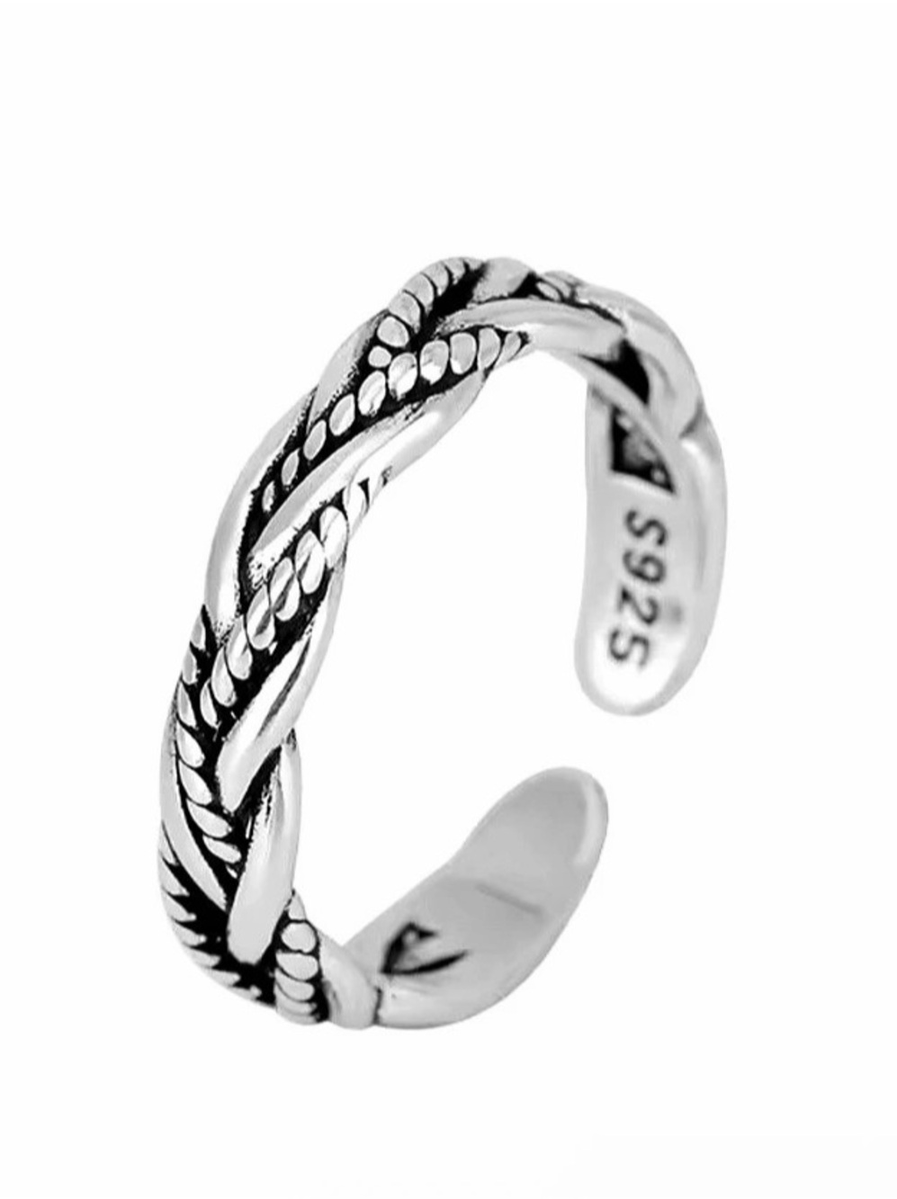Stamped 925 Silver Tone Braided Leaf Adjustable Ring Vintage Boho Jewelry